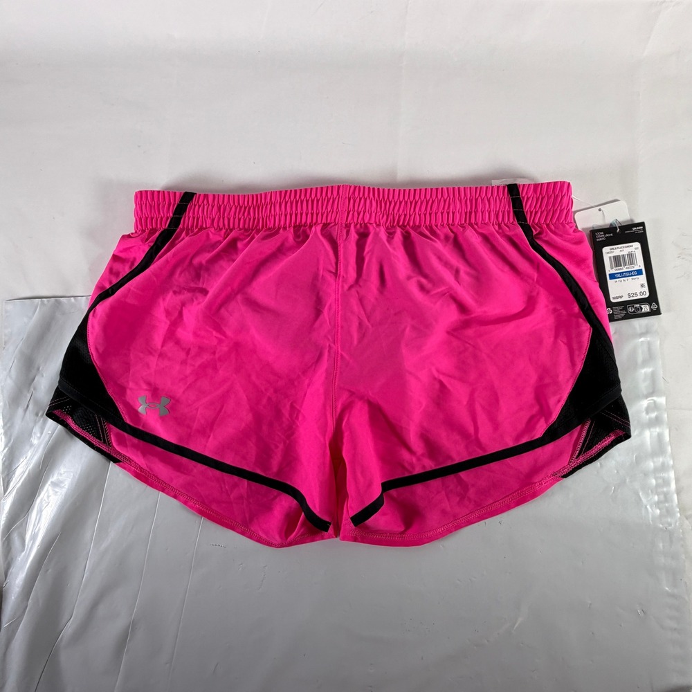Under Armour Girls Fly By 3 Inch Running Shorts Pink Black YXL NWT 1383257